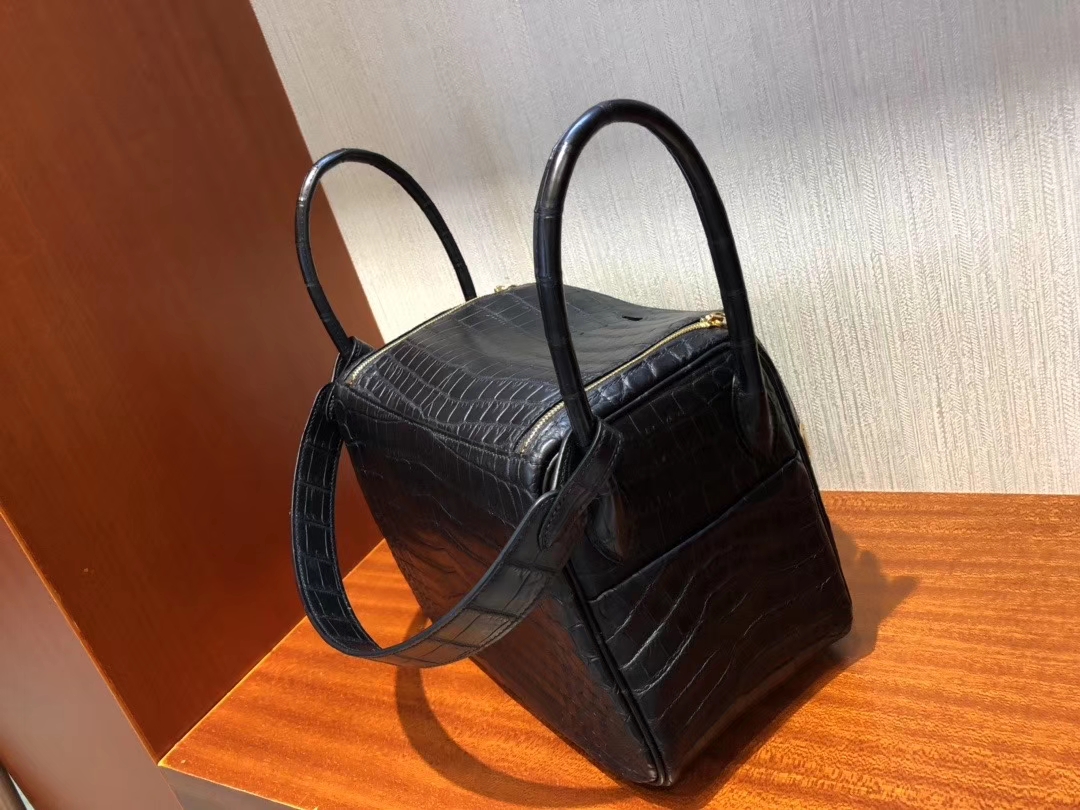 Hermès（爱马仕）Lindy 琳迪包 雾面鳄鱼 ck89 黑色 Noir 金扣 26cm 顶级手缝