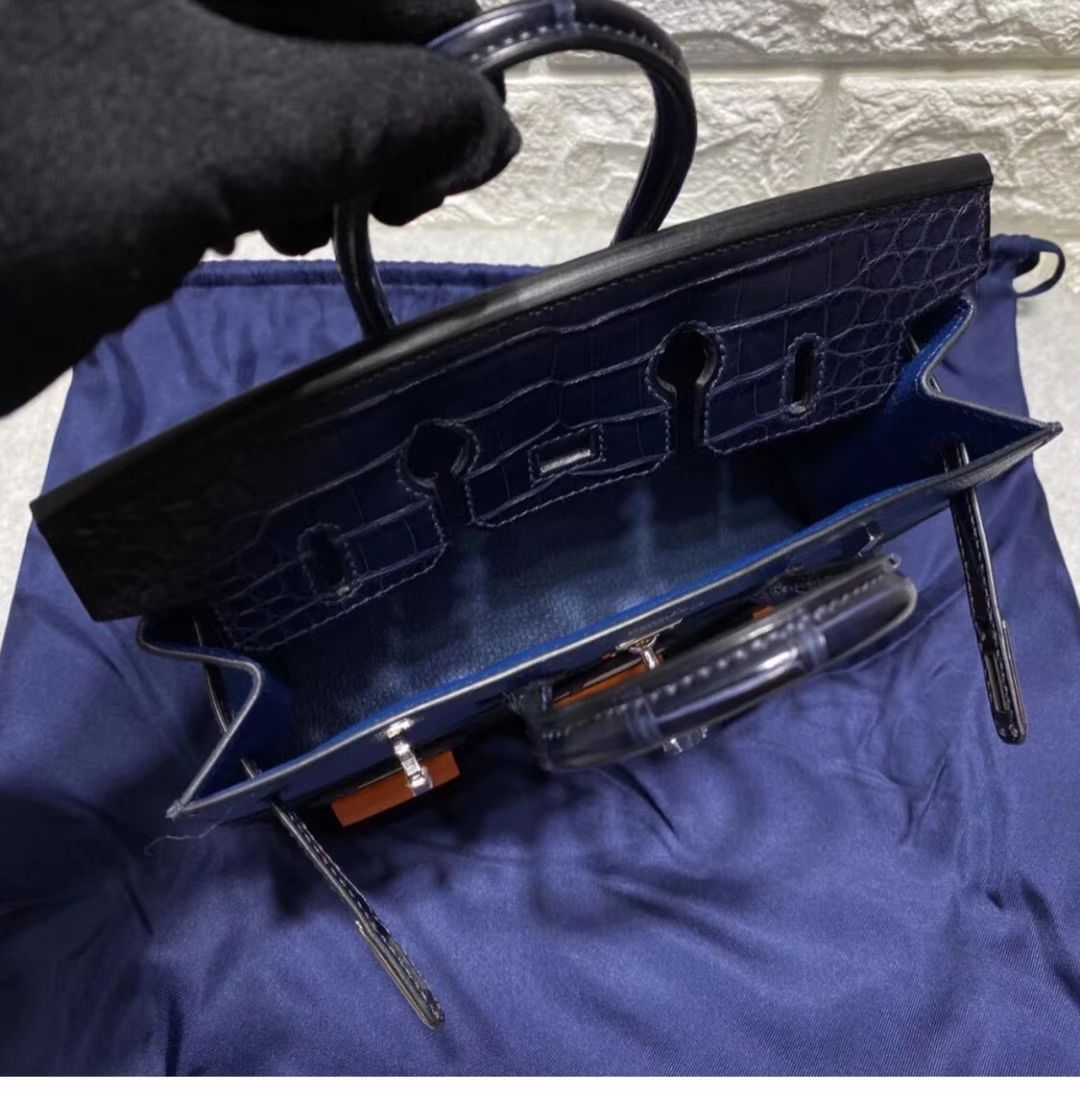 Hermès（爱马仕）Birkin 小房子 蓝色 超可爱 限量收藏级别 Epsom 拼 鳄鱼 外缝 20cm