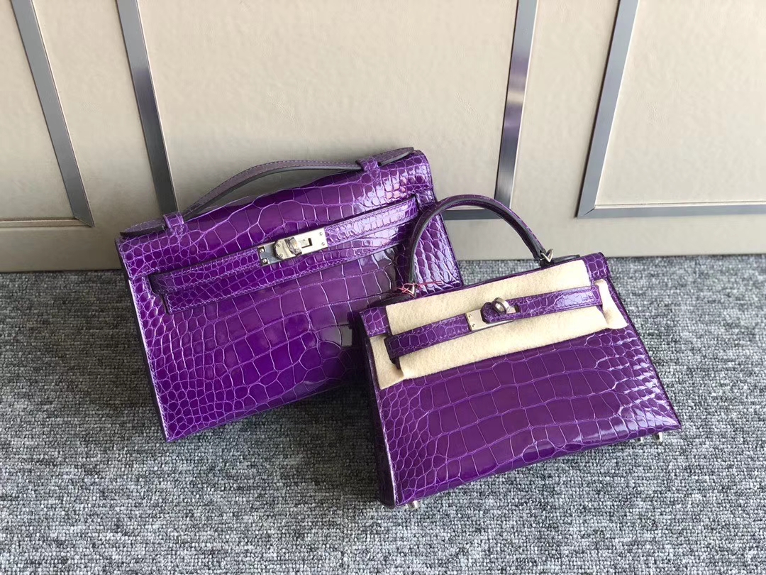 Hermès(爱马仕)Mini kelly ll Alligator shiny 亮面鳄鱼 5L 极度紫 银扣 现货-拉尔森鳄鱼皮具定制 - 爱马仕包包官网 Hermès(爱马仕)Mini kelly ll Alligator shiny 亮面鳄鱼 5L 极度紫 银扣 现货