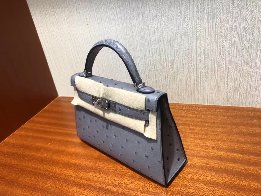 Hermès(爱马仕)Mini kelly ll Ostrich kk 鸵鸟 玛瑙灰 银扣 小可爱 现货-拉尔森鳄鱼皮具定制 - 爱马仕包包官网 Hermès(爱马仕)Mini kelly ll Ostrich kk 鸵鸟 玛瑙灰 银扣 小可爱 现货