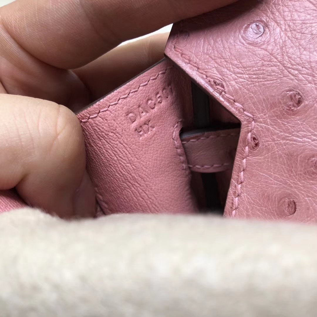Hermès（爱马仕）Birkin 铂金包 Ostrich kk鸵鸟 cc94 陶瓷粉 金扣 25cm