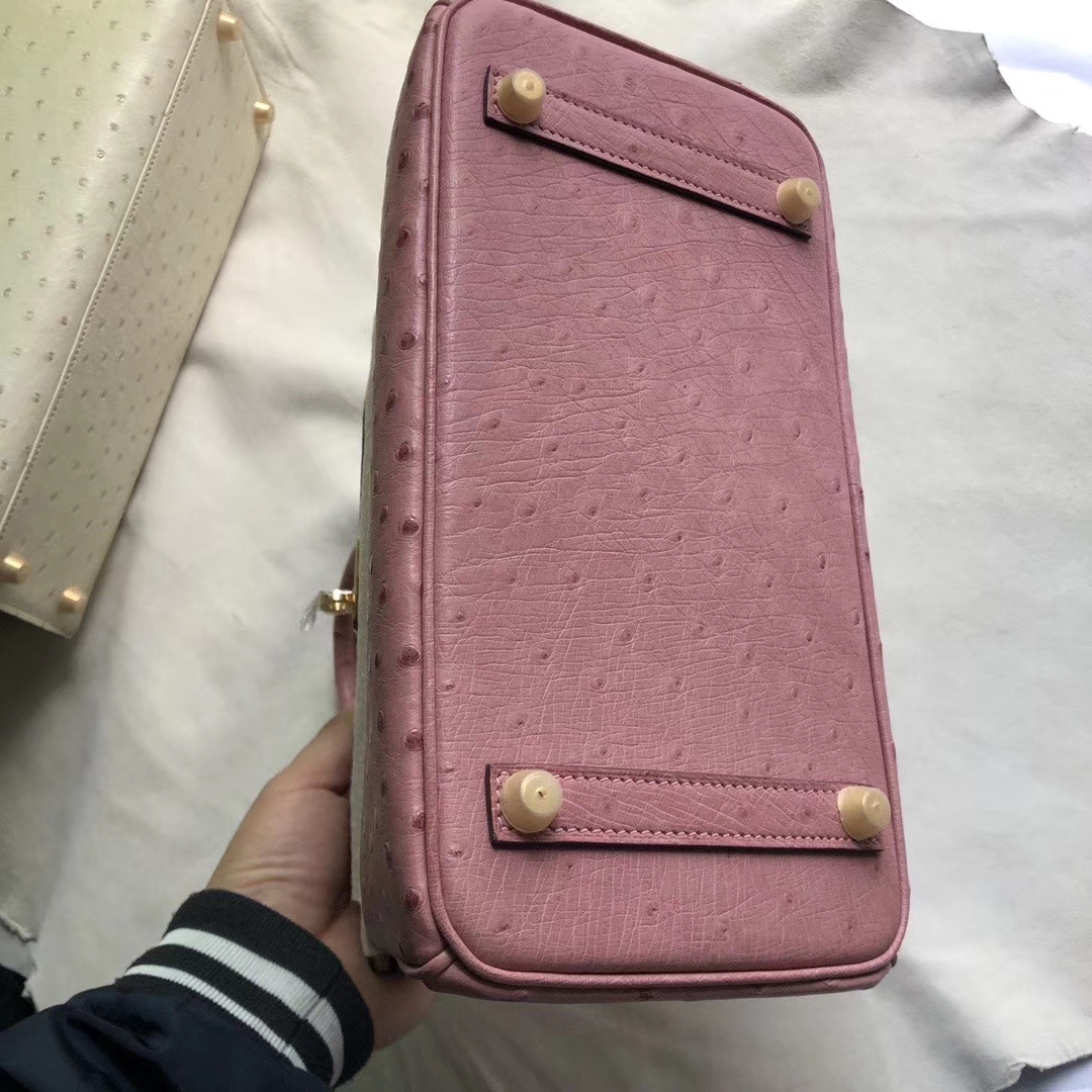 Hermès（爱马仕）Birkin 铂金包 Ostrich kk鸵鸟 cc94 陶瓷粉 金扣 25cm