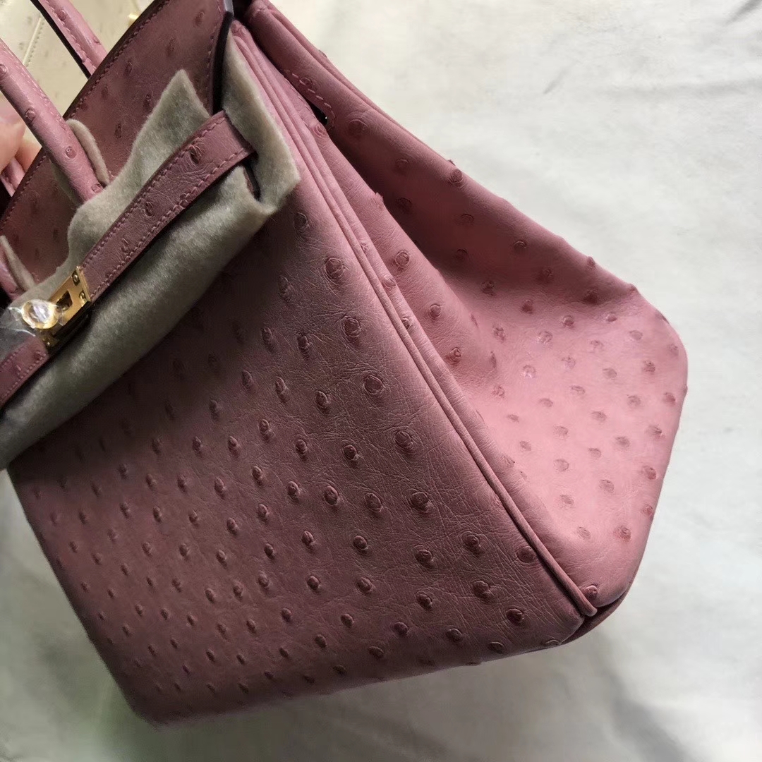 Hermès（爱马仕）Birkin 铂金包 Ostrich kk鸵鸟 cc94 陶瓷粉 金扣 25cm