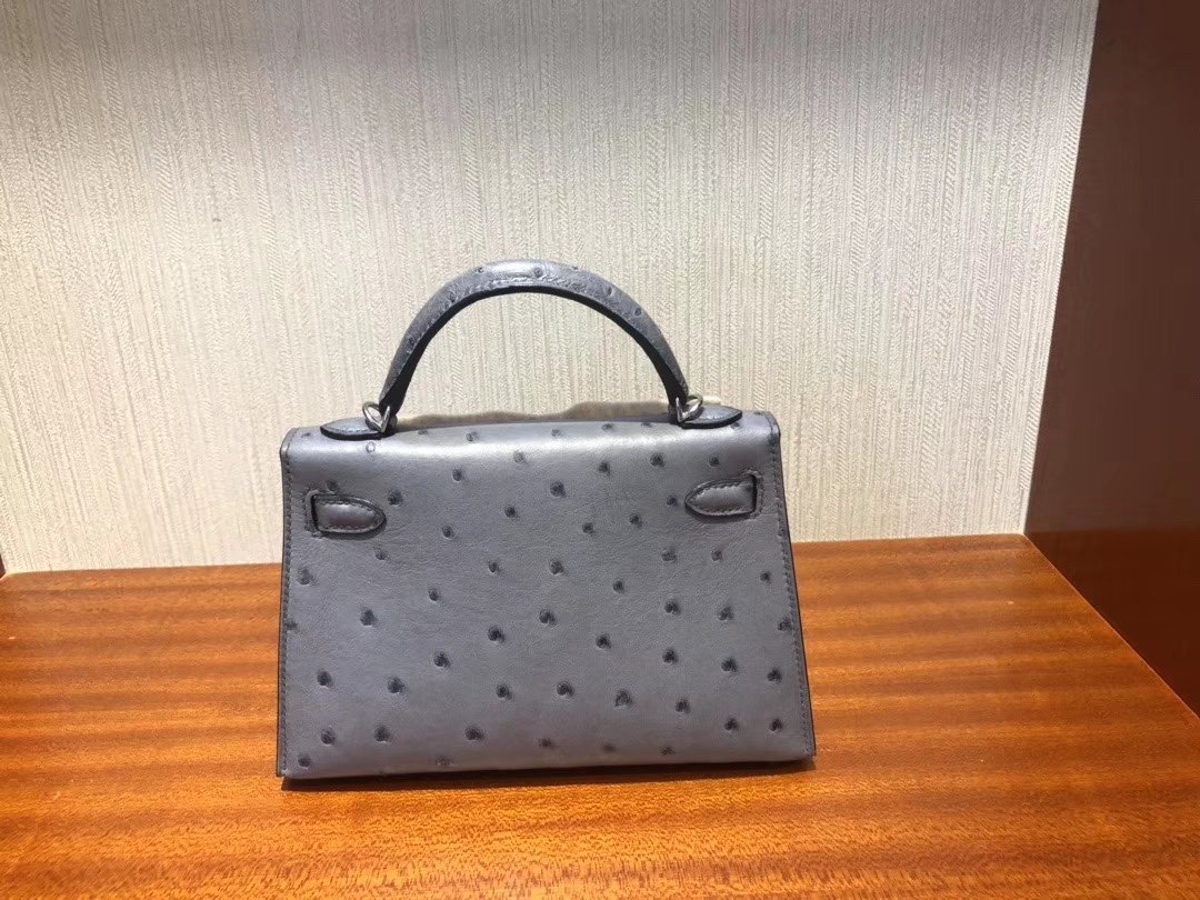 Hermès（爱马仕）Mini kelly ll Ostrich kk 鸵鸟 玛瑙灰 银扣 小可爱 现货