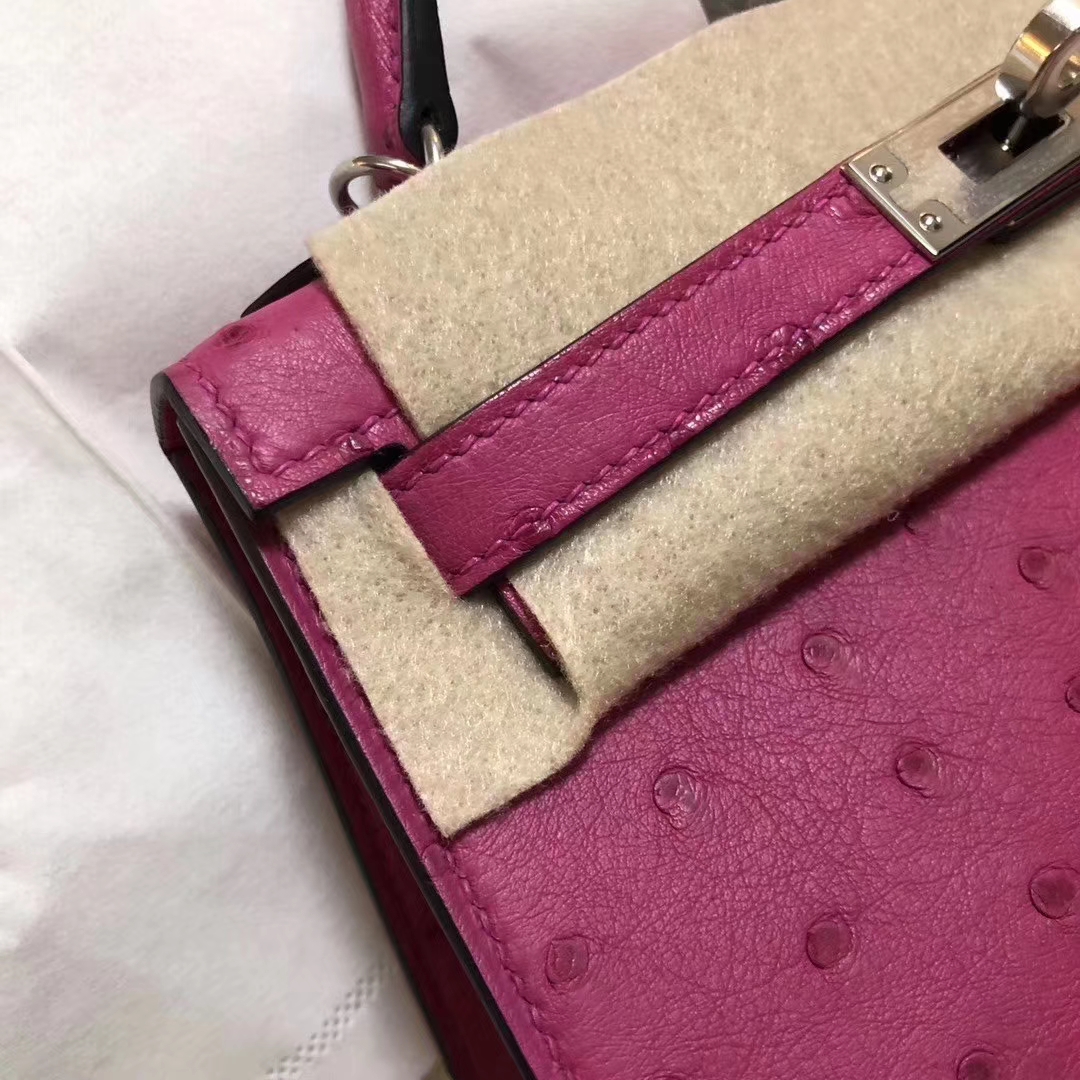Hermès(爱马仕)Mini kelly ll Ostrich kk鸵鸟 L3 玫瑰紫 Rose purple 银扣 顶级手缝 现货-拉尔森鳄鱼皮具定制 - 爱马仕包包官网 Hermès(爱马仕)Mini kelly ll Ostrich kk鸵鸟 L3 玫瑰紫 Rose purple 银扣 顶级手缝 现货