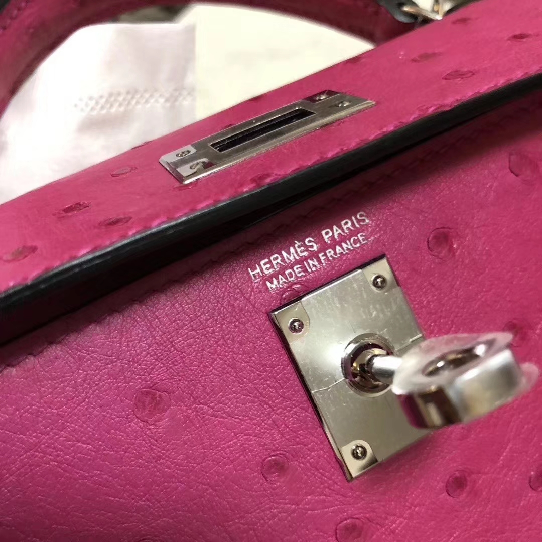 Hermès（爱马仕）Mini kelly ll Ostrich kk鸵鸟 L3 玫瑰紫 Rose purple 银扣 顶级手缝 现货