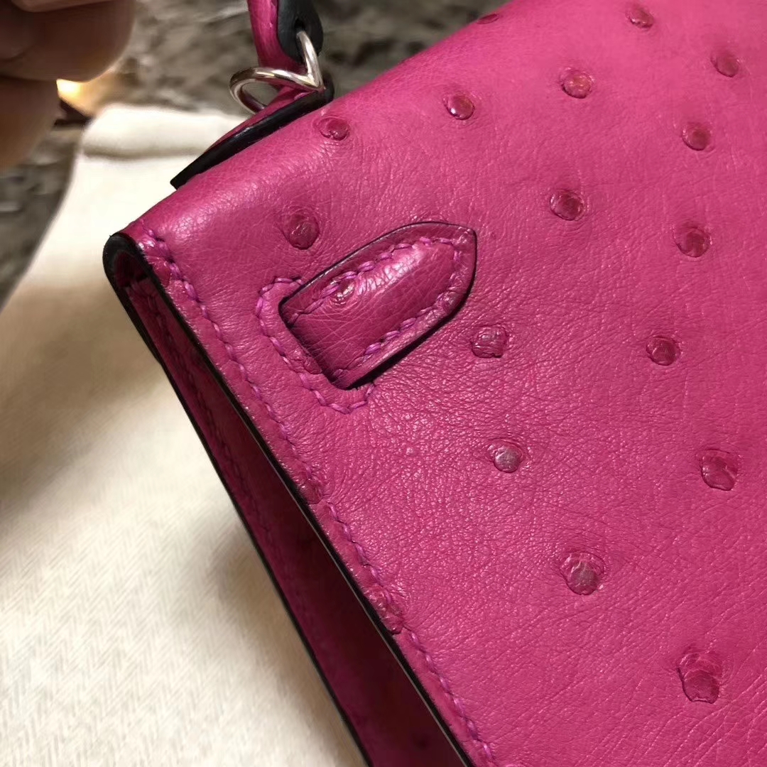 Hermès（爱马仕）Mini kelly ll Ostrich kk鸵鸟 L3 玫瑰紫 Rose purple 银扣 顶级手缝 现货