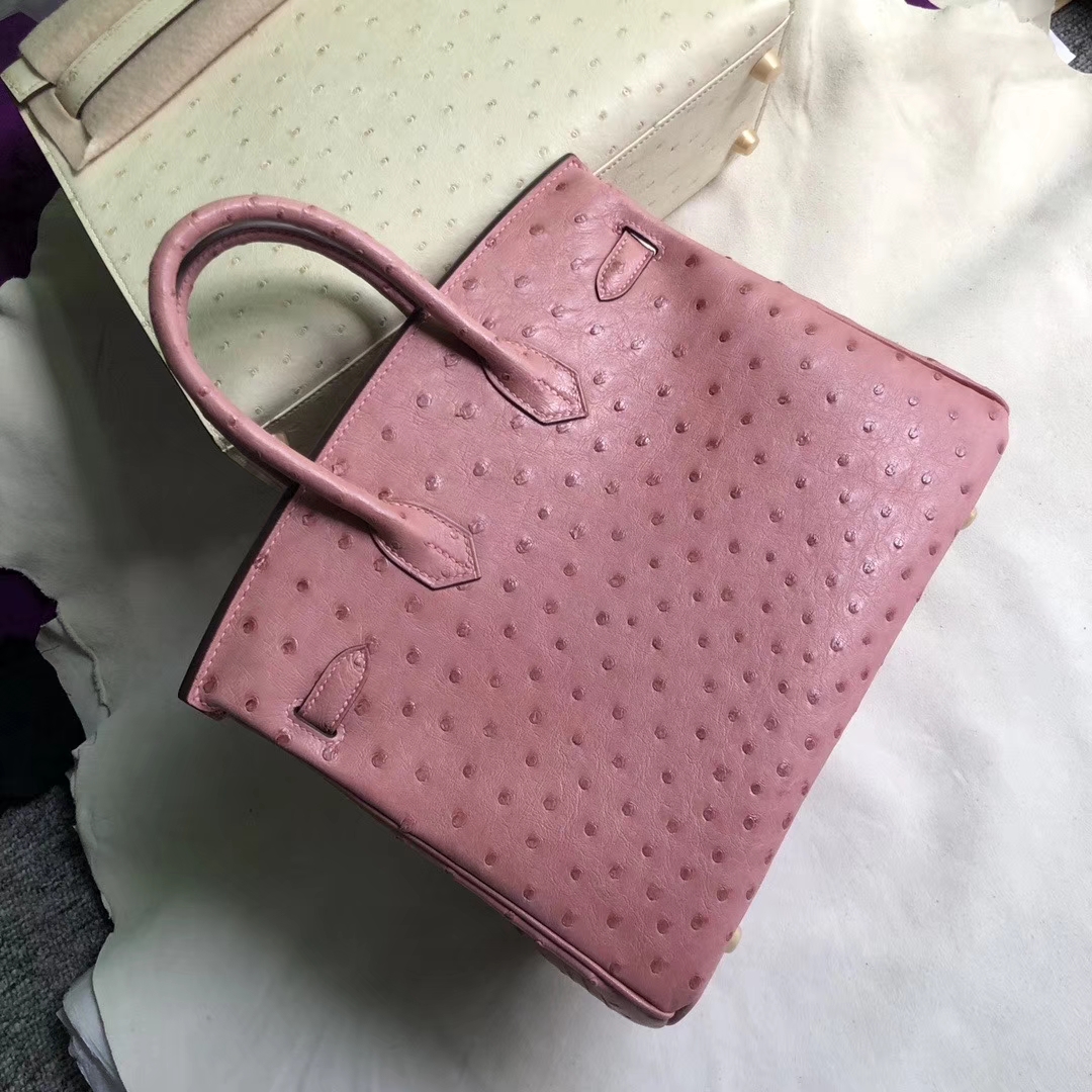 Hermès（爱马仕）Birkin 铂金包 Ostrich kk鸵鸟 cc94 陶瓷粉 金扣 25cm