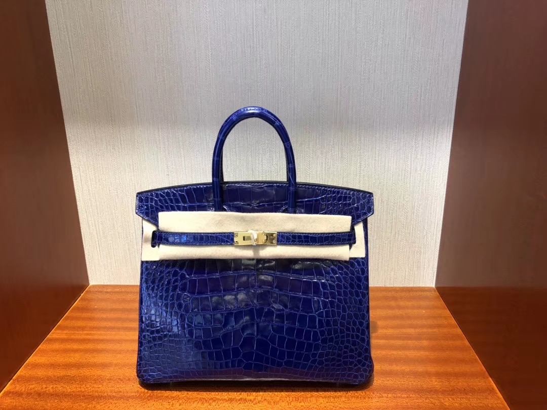 Hermès（爱马仕）Birkin 25cm Alligator shiny 亮面鳄鱼 7T 电光蓝 Blue eletric 金扣 顶级手缝 现货