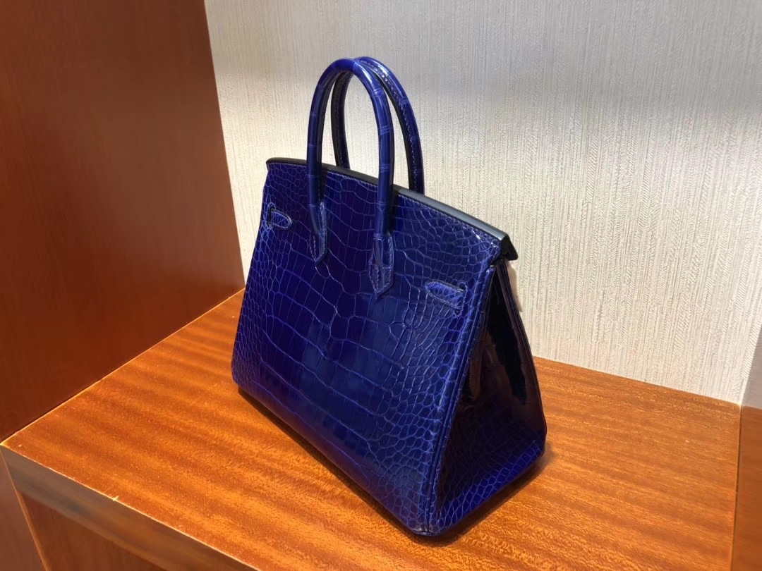 Hermès（爱马仕）Birkin 25cm Alligator shiny 亮面鳄鱼 7T 电光蓝 Blue eletric 金扣 顶级手缝 现货