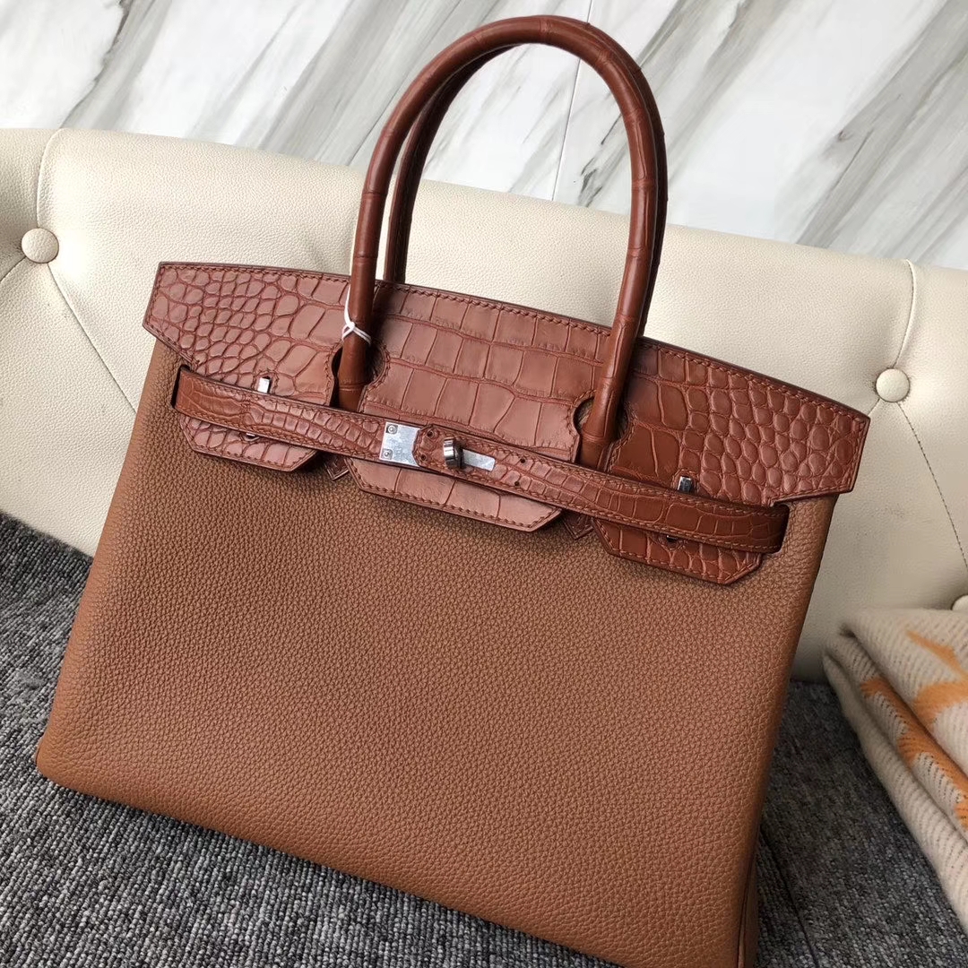 Hermès（爱马仕）touch 系列 Birkin 30cm  togo鳄鱼 ck37 金棕色 gold 雾面棕色鳄鱼 银扣 现货