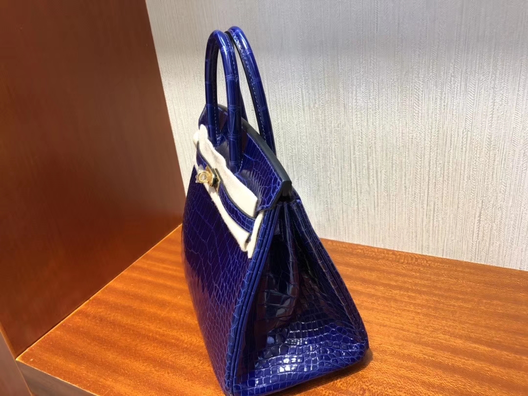 Hermès（爱马仕）Birkin 25cm Alligator shiny 亮面鳄鱼 7T 电光蓝 Blue eletric 金扣 顶级手缝 现货