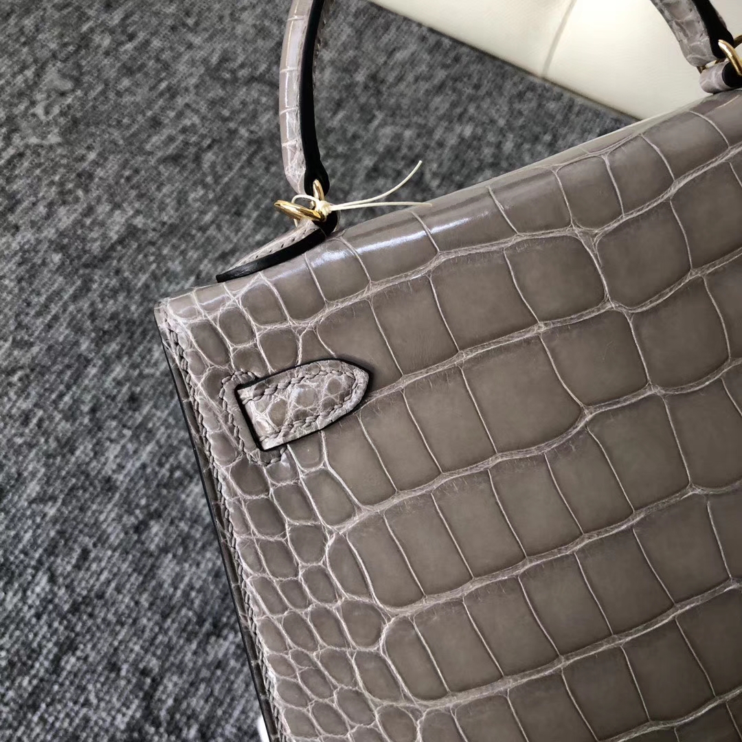 Hermès（爱马仕）Mini kelly ll Alligator shiny 亮面鳄鱼 ck81 斑鸠灰 Gris T 金扣 现货