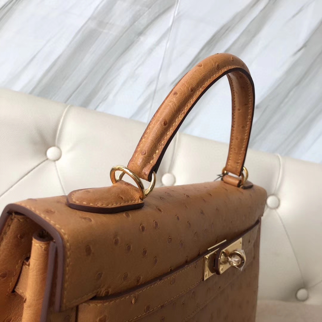 Hermès（爱马仕）Kelly 32cm Ostrich kk鸵鸟 ck37 金棕色 Gold 金扣 顶级手缝