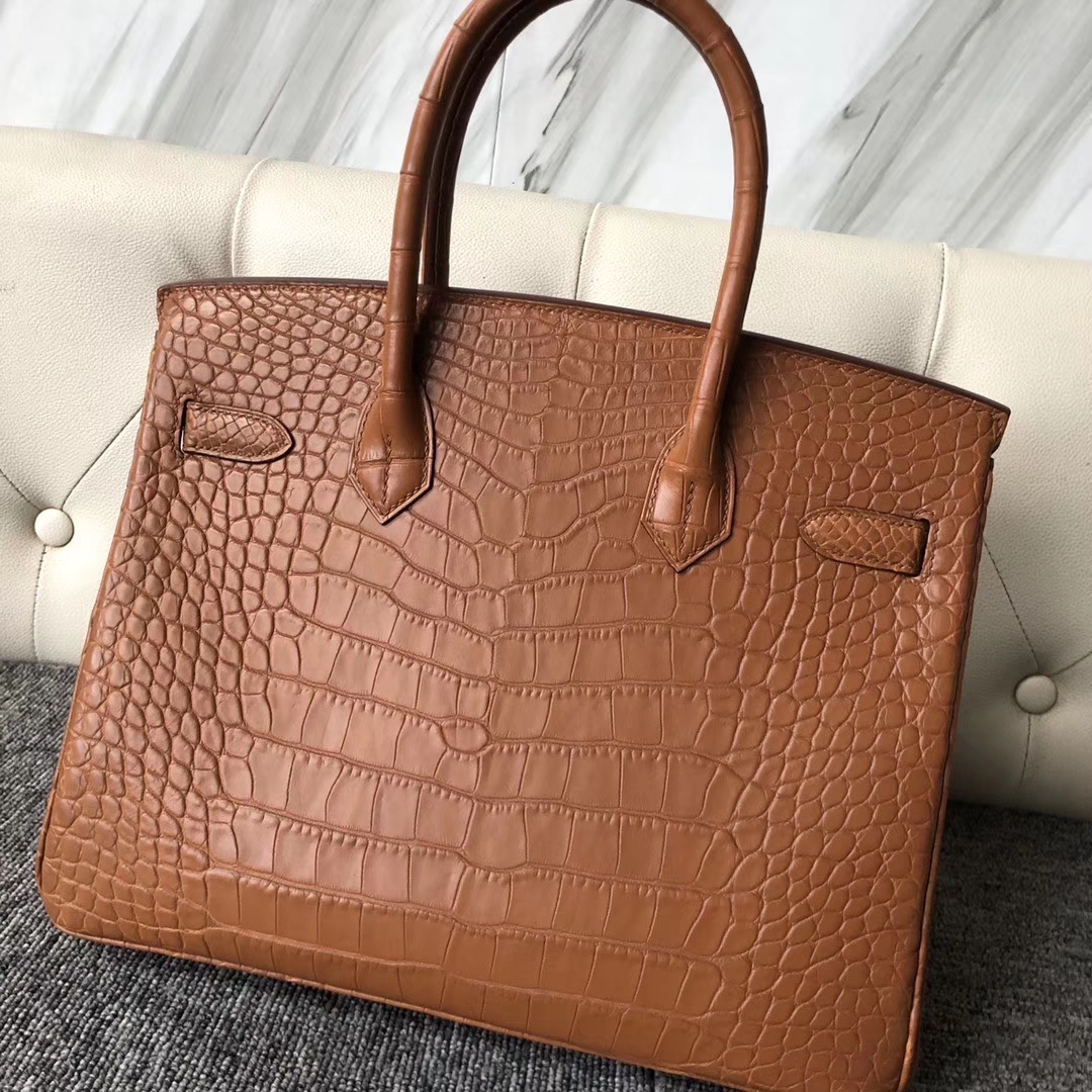 Hermès（爱马仕）Birkin 30cm Alligator matt 雾面鳄鱼 棕色 银扣 定制