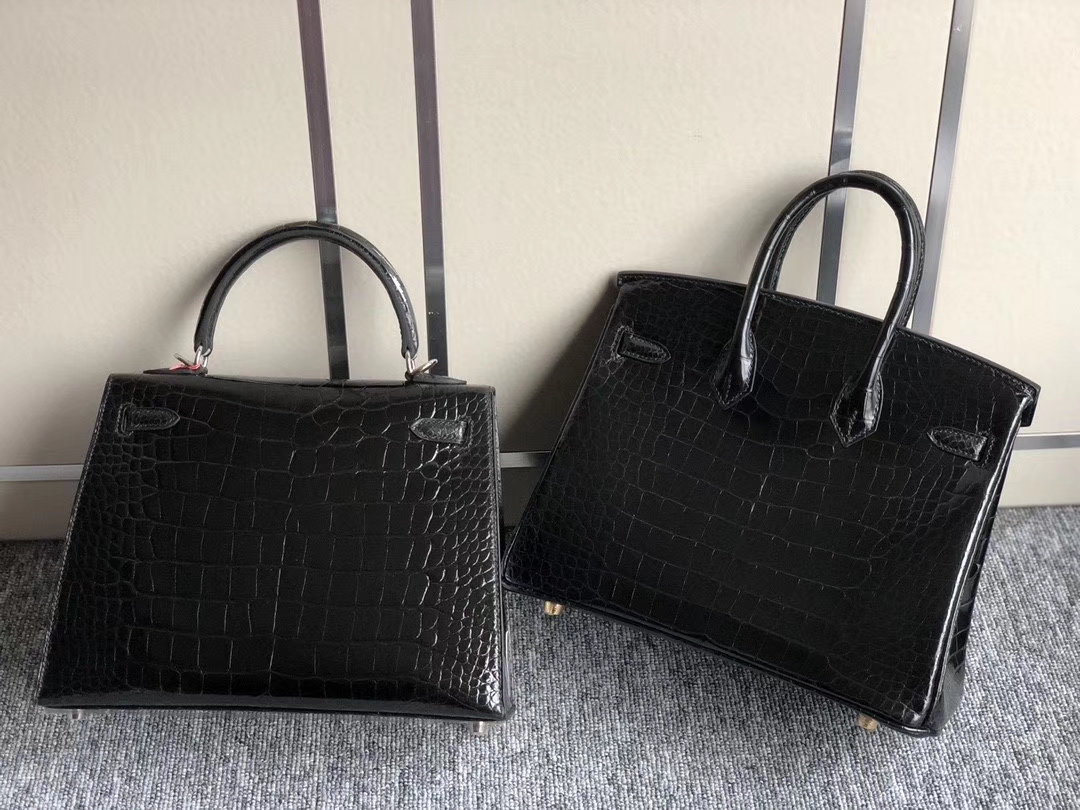 Hermès(爱马仕)Birkin 25cm Kelly25cm Alligator shiny 亮面鳄鱼 ck89 黑色 Noir 金扣-拉尔森鳄鱼皮具定制 - 爱马仕包包官网 Hermès(爱马仕)Birkin 25cm Kelly25cm Alligator shiny 亮面鳄鱼 ck89 黑色 Noir 金扣