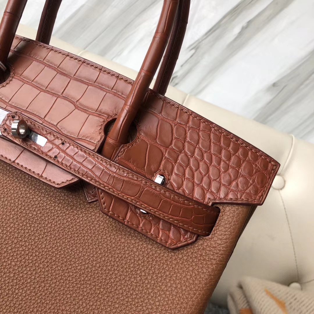 Hermès（爱马仕）touch 系列 Birkin 30cm  togo鳄鱼 ck37 金棕色 gold 雾面棕色鳄鱼 银扣 现货