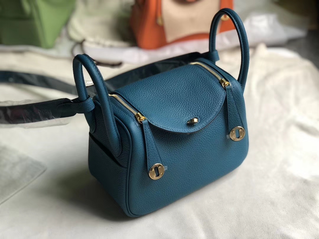 Hermès（爱马仕）Mini lindy tc w0 博斯普鲁斯蓝 金扣 定制