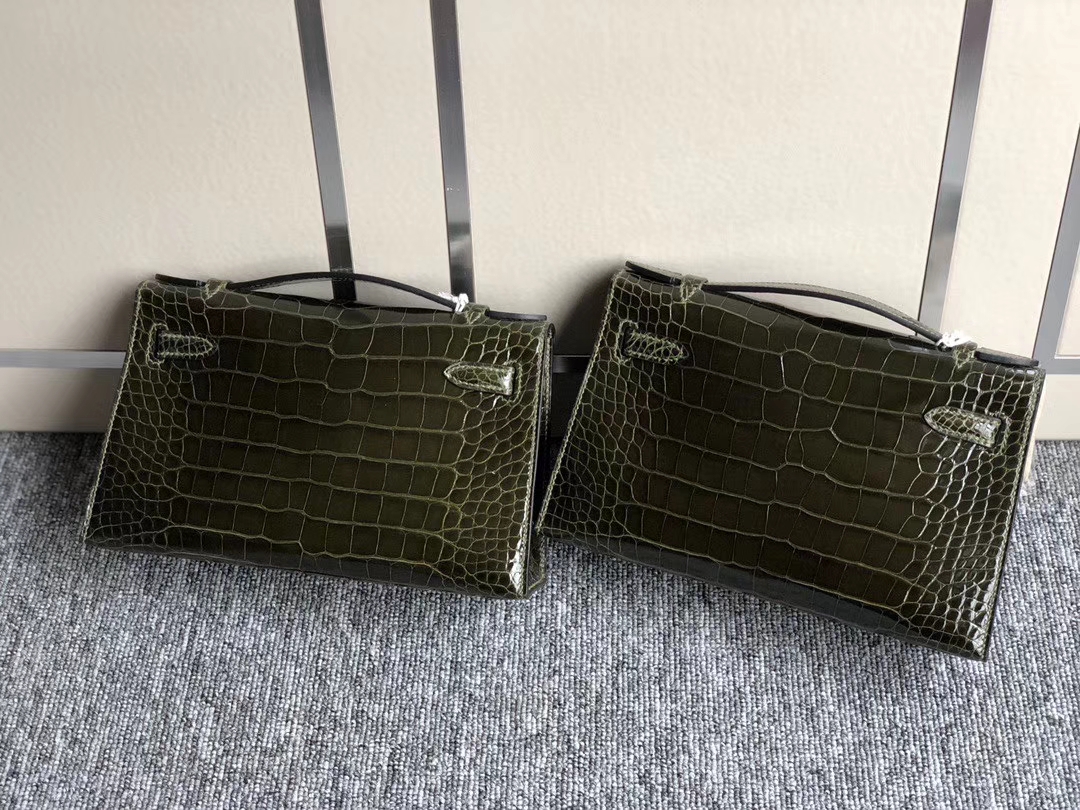 Hermès（爱马仕）Constance18cm Mini kelly 22cm Alligator shiny 亮面鳄鱼 6H 橄榄绿 金扣 银扣