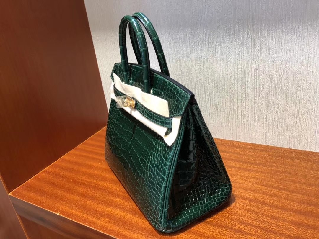 Hermès（爱马仕）Birkin 25cm Alligator shiny 亮面鳄鱼 ck67 祖母绿 Vert fonce 金扣 顶级手缝 现货
