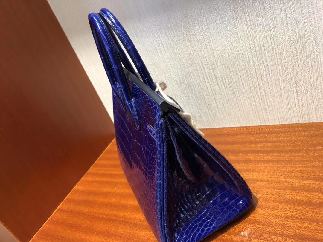Hermès（爱马仕）Birkin 25cm Alligator shiny 亮面鳄鱼 7T 电光蓝 Blue eletric 金扣 顶级手缝 现货