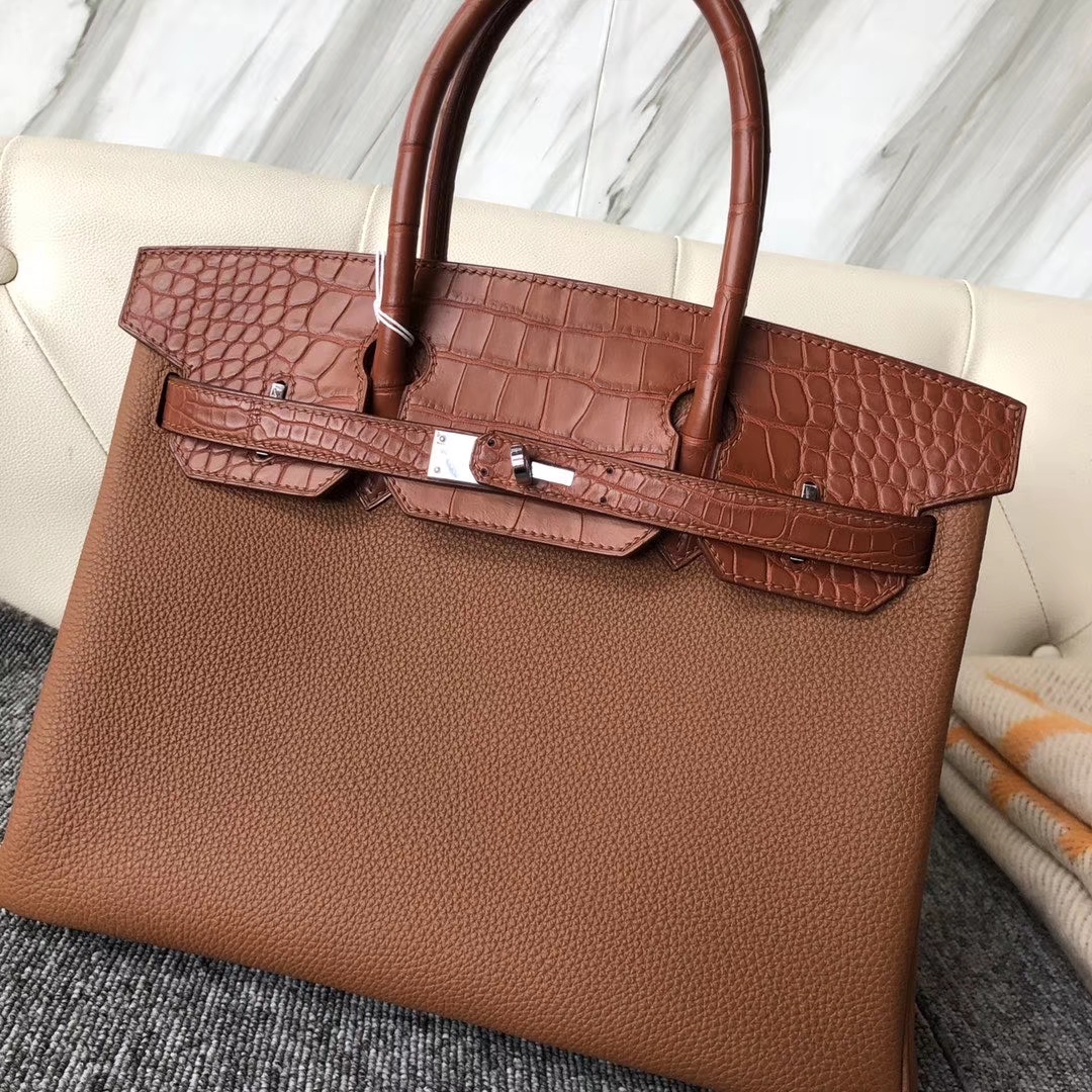 Hermès（爱马仕）touch 系列 Birkin 30cm  togo鳄鱼 ck37 金棕色 gold 雾面棕色鳄鱼 银扣 现货