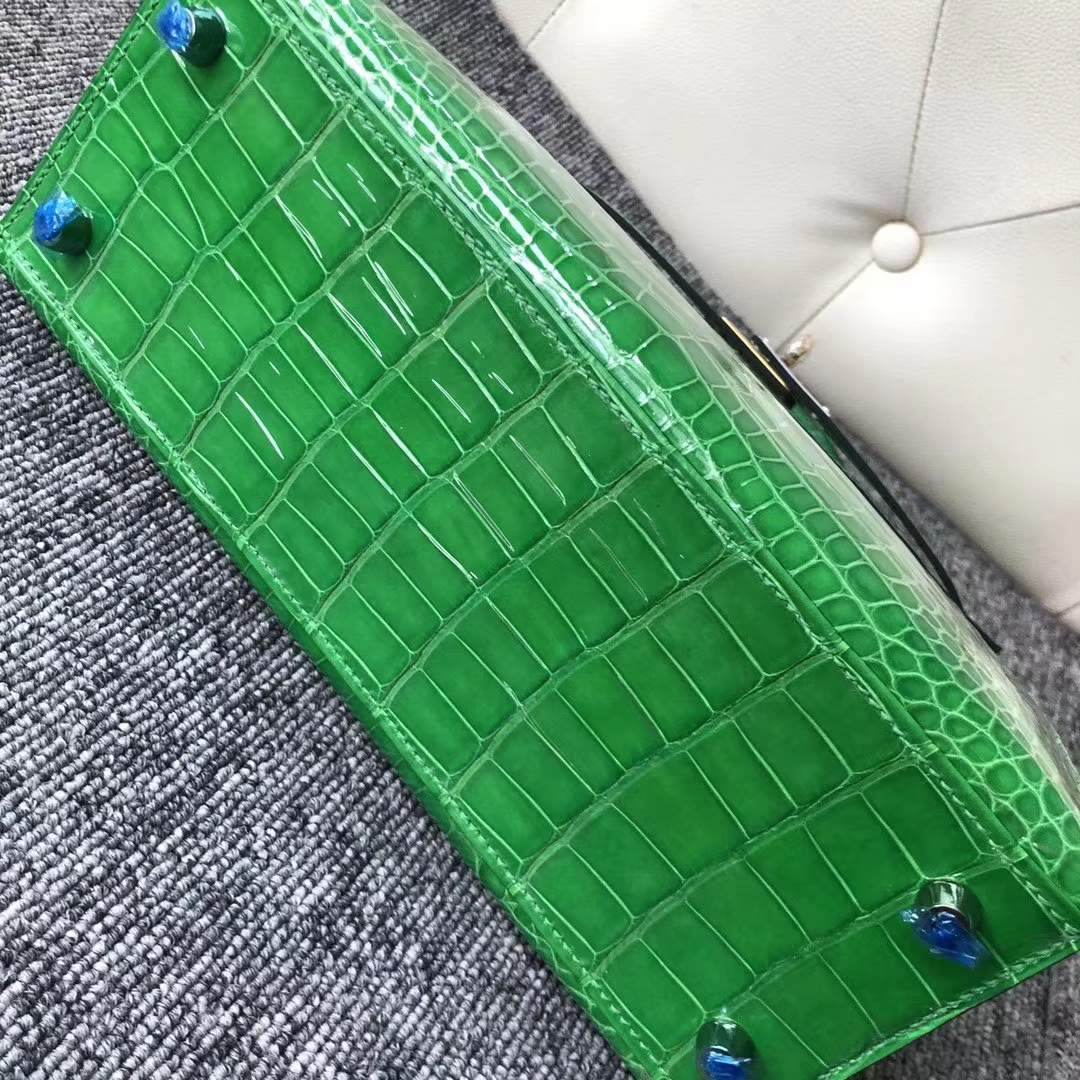 Hermès（爱马仕）Kelly 凯莉包 crocodile 亮面美洲鳄 1L仙人掌绿 蜡线全手工 金扣 接受预定 25cm
