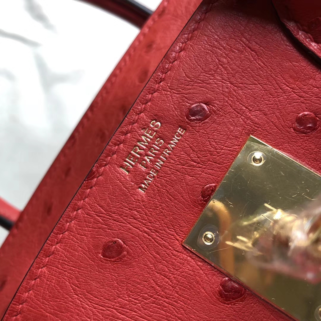 Hermès(爱马仕)Birkin 30cm Ostrich kk鸵鸟 Q5 国旗红 Rouge casaque 金扣-拉尔森鳄鱼皮具定制 - 爱马仕包包官网 Hermès(爱马仕)Birkin 30cm Ostrich kk鸵鸟 Q5 国旗红 Rouge casaque 金扣