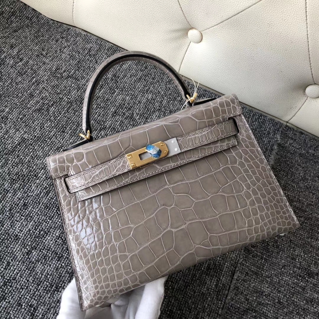 Hermès（爱马仕）Mini kelly ll Alligator shiny 亮面鳄鱼 ck81 斑鸠灰 Gris T 金扣 现货