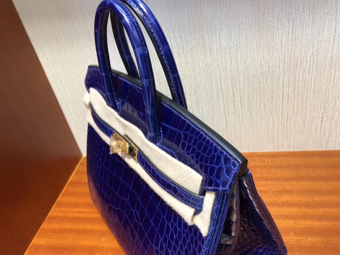 Hermès（爱马仕）Birkin 25cm Alligator shiny 亮面鳄鱼 7T 电光蓝 Blue eletric 金扣 顶级手缝 现货