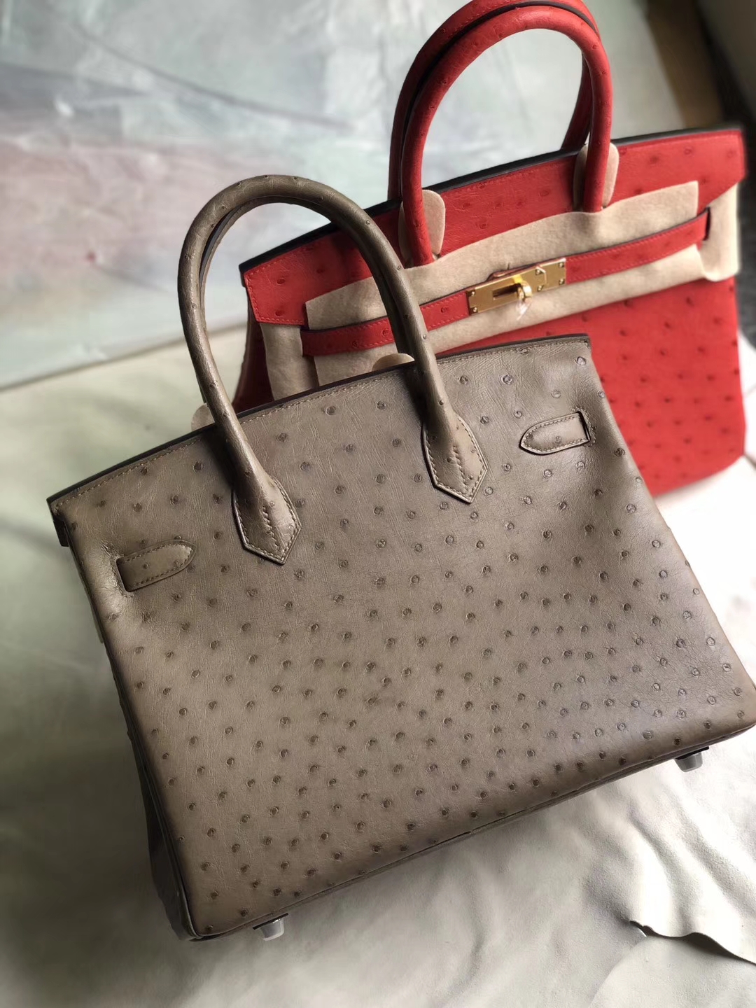 Hermès（爱马仕）Birkin 30cm Ostrich kk鸵鸟 ck18 大象灰 etoupe  银扣