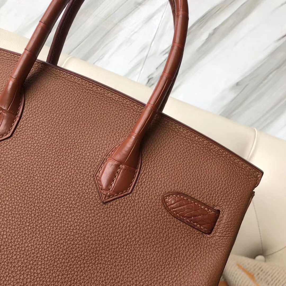 Hermès（爱马仕）touch 系列 Birkin 30cm  togo鳄鱼 ck37 金棕色 gold 雾面棕色鳄鱼 银扣 现货