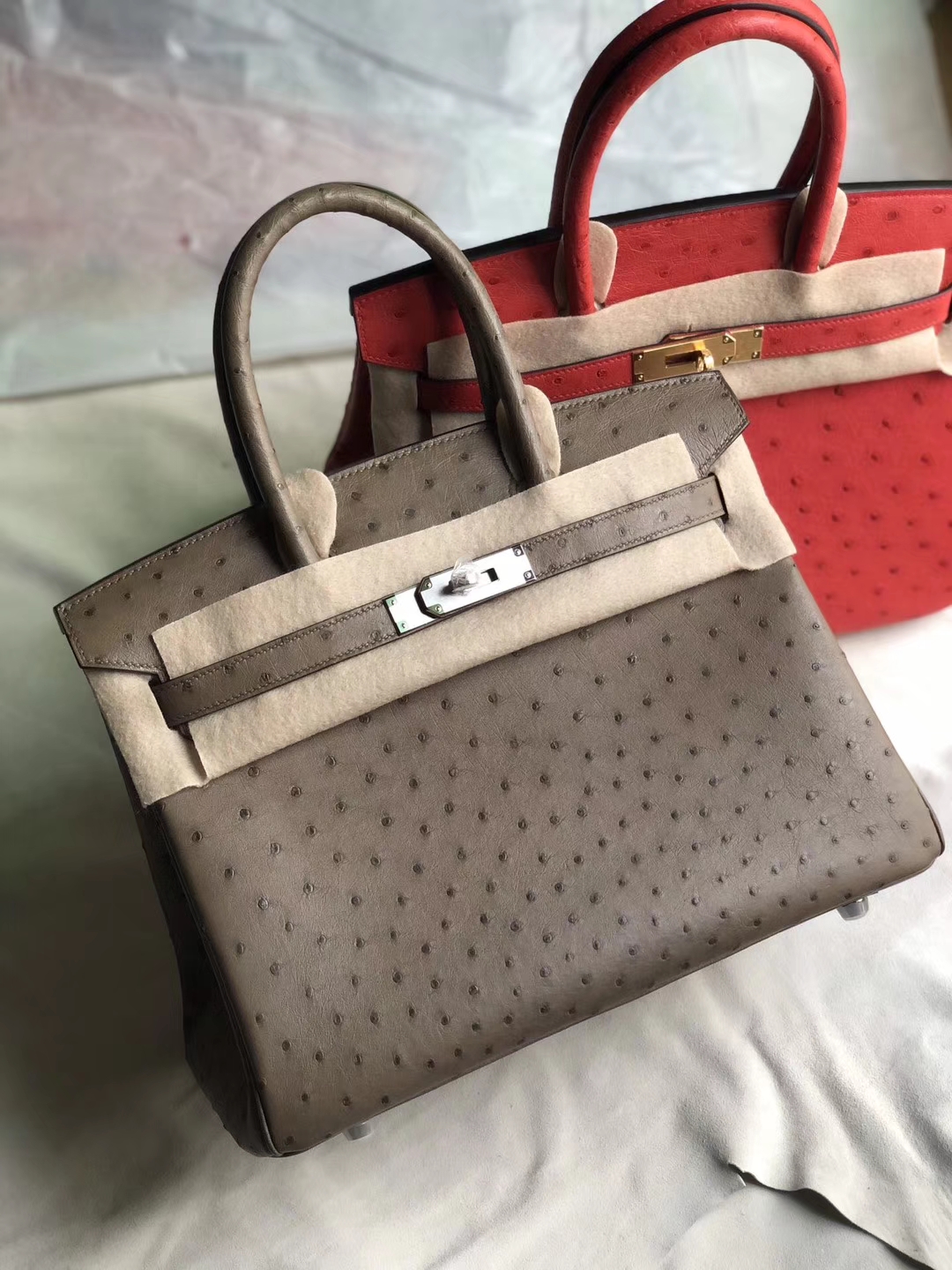 Hermès（爱马仕）Birkin 30cm Ostrich kk鸵鸟 ck18 大象灰 etoupe  银扣