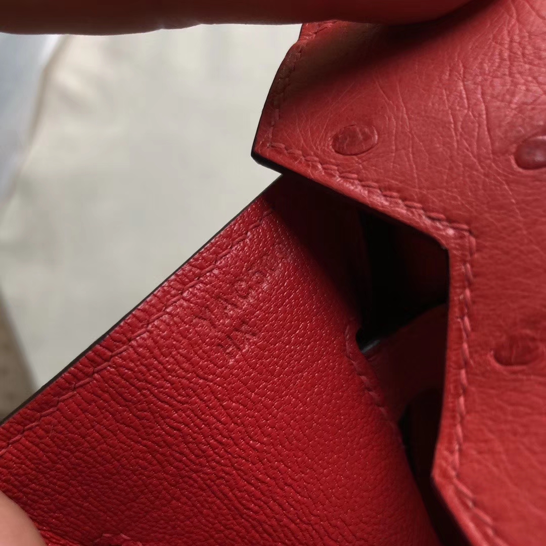 Hermès（爱马仕）Birkin 30cm Ostrich kk鸵鸟 Q5 国旗红 Rouge casaque 金扣
