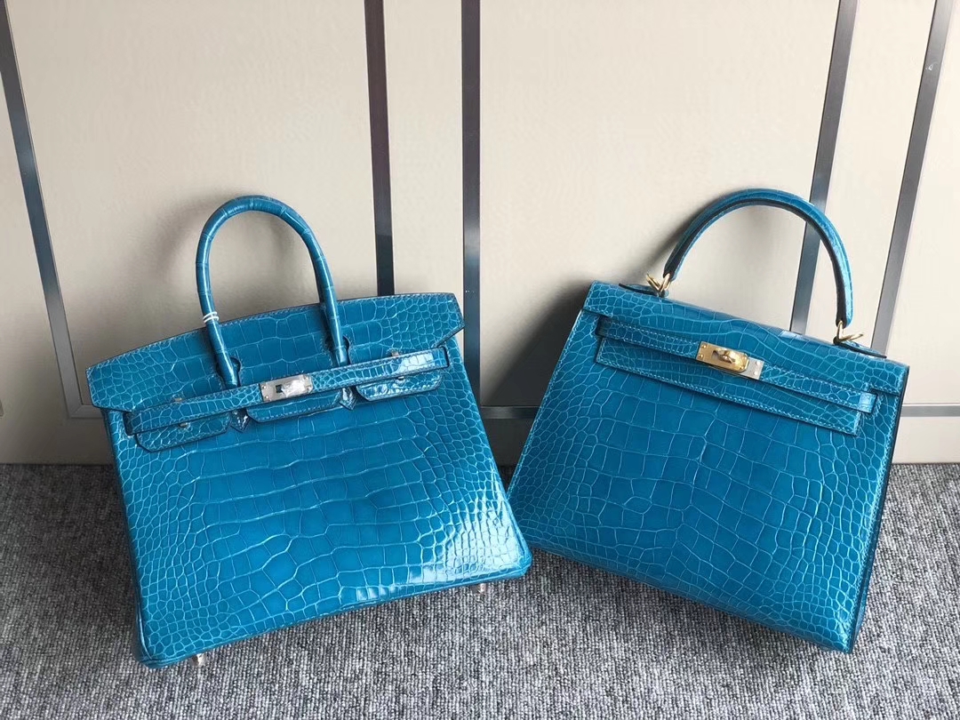 Hermès(爱马仕)Birkin 25cm Kelly 25cm Alligator shiny 亮面鳄鱼 7w 伊兹密尔蓝 银扣 金扣-拉尔森鳄鱼皮具定制 - 爱马仕包包官网 Hermès(爱马仕)Birkin 25cm Kelly 25cm Alligator shiny 亮面鳄鱼 7w 伊兹密尔蓝 银扣 金扣