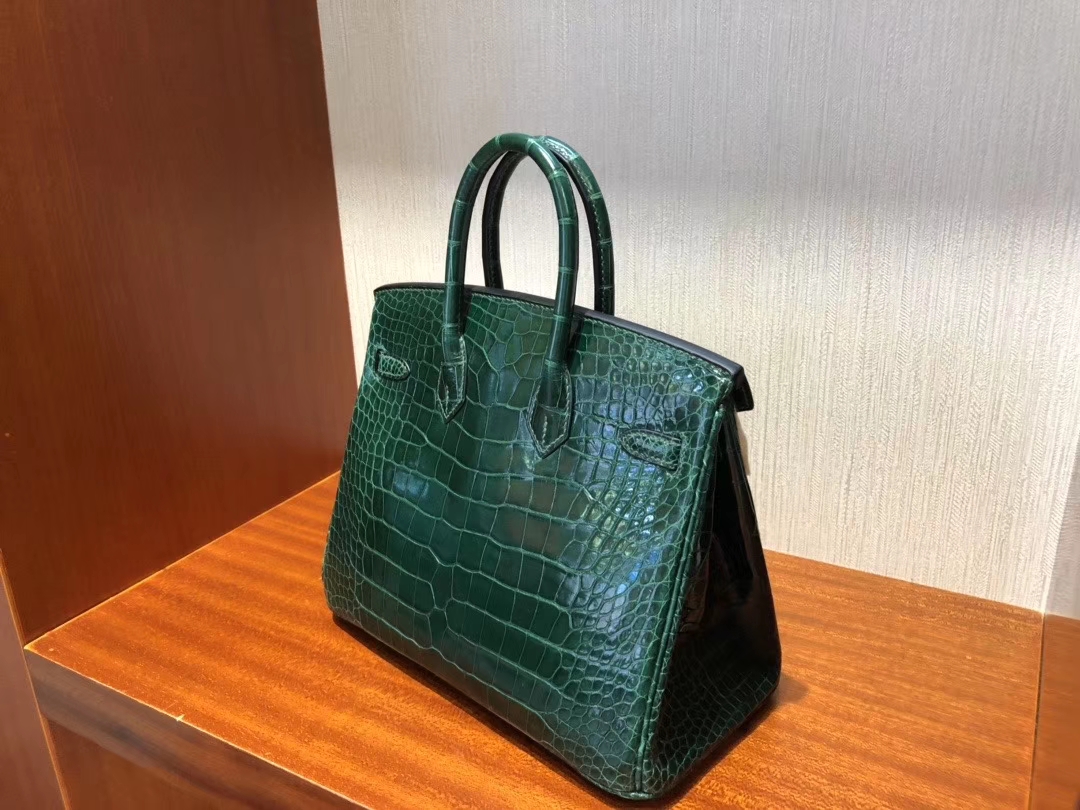 Hermès（爱马仕）Birkin 25cm Alligator shiny 亮面鳄鱼 ck67 祖母绿 Vert fonce 金扣 顶级手缝 现货