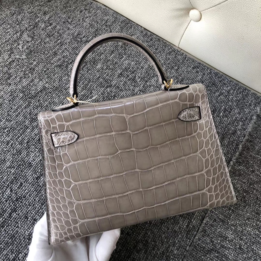 Hermès（爱马仕）Mini kelly ll Alligator shiny 亮面鳄鱼 ck81 斑鸠灰 Gris T 金扣 现货