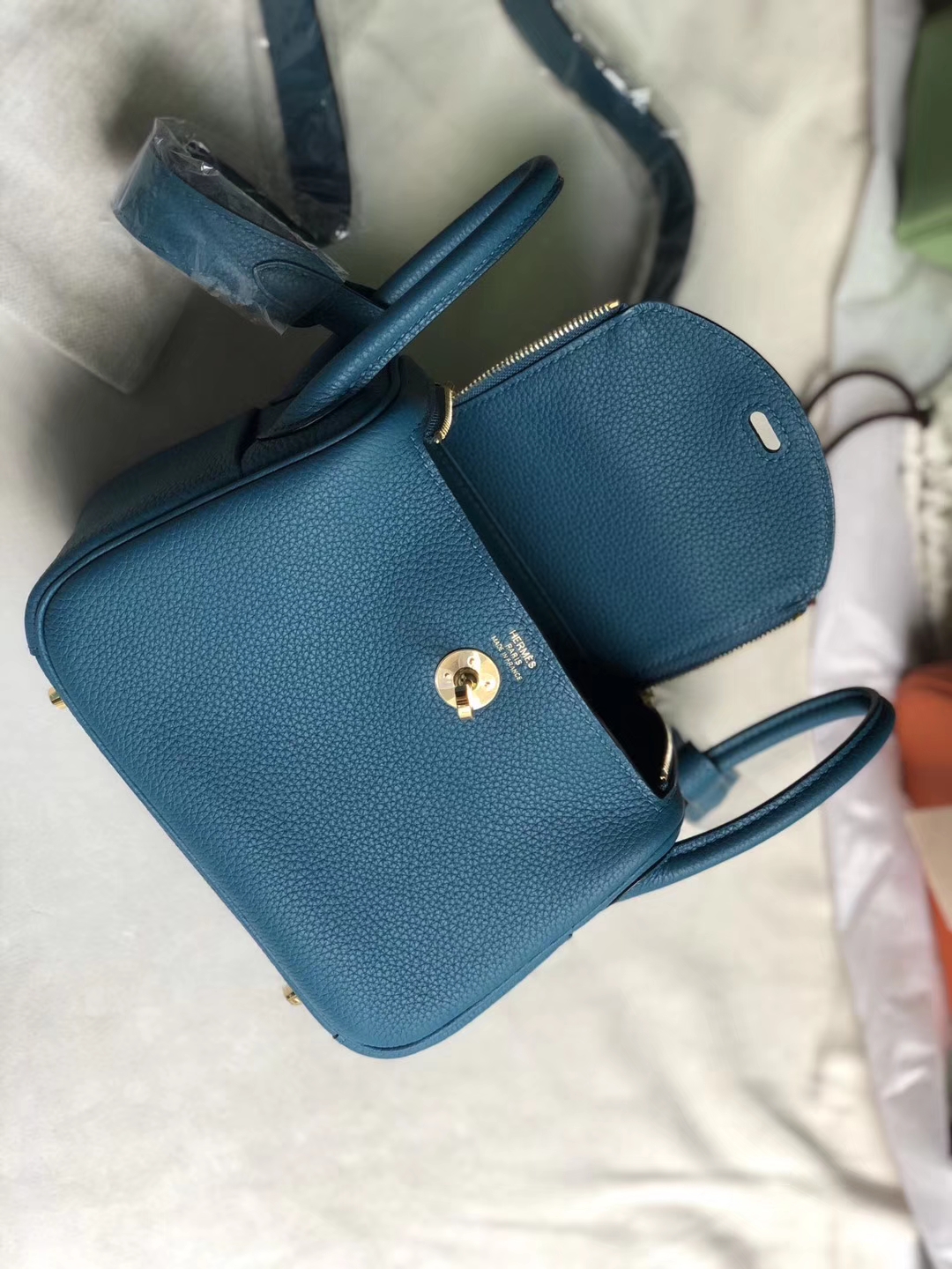 Hermès（爱马仕）Mini lindy tc w0 博斯普鲁斯蓝 金扣 定制