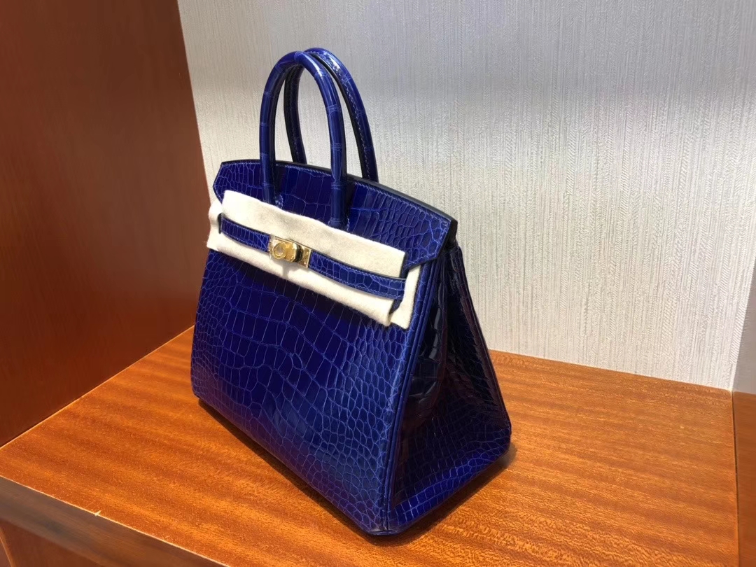 Hermès（爱马仕）Birkin 25cm Alligator shiny 亮面鳄鱼 7T 电光蓝 Blue eletric 金扣 顶级手缝 现货