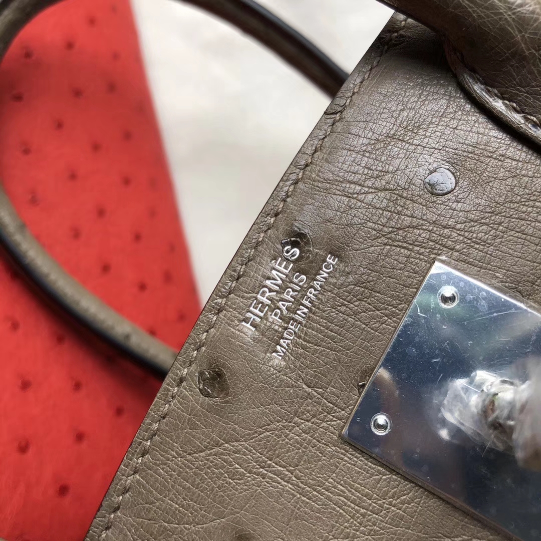 Hermès(爱马仕)Birkin 30cm Ostrich kk鸵鸟 ck18 大象灰 etoupe 银扣-拉尔森鳄鱼皮具定制 - 爱马仕包包官网 Hermès(爱马仕)Birkin 30cm Ostrich kk鸵鸟 ck18 大象灰 etoupe 银扣