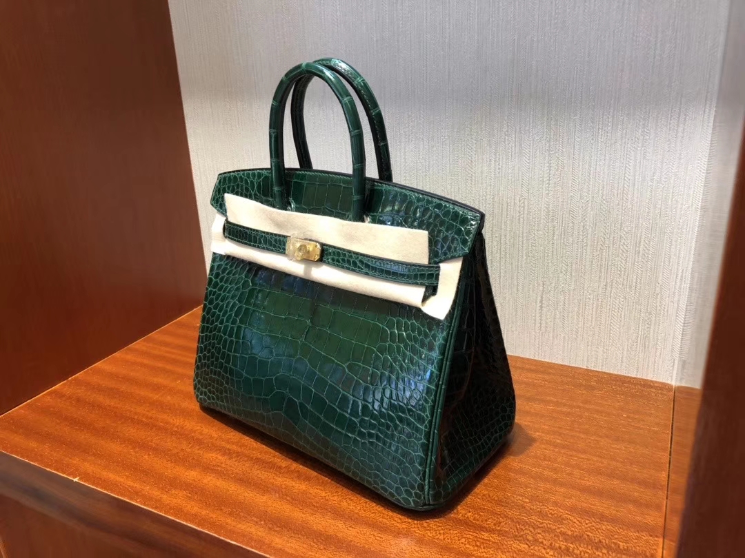 Hermès（爱马仕）Birkin 25cm Alligator shiny 亮面鳄鱼 ck67 祖母绿 Vert fonce 金扣 顶级手缝 现货