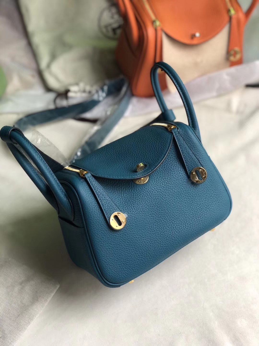 Hermès（爱马仕）Mini lindy tc w0 博斯普鲁斯蓝 金扣 定制