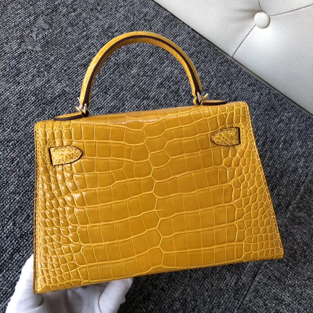 Hermès（爱马仕）Mini kelly ll Alligator shiny 亮面鳄鱼 9D 琥珀黄 Ambre 金扣 顶级手缝 现货