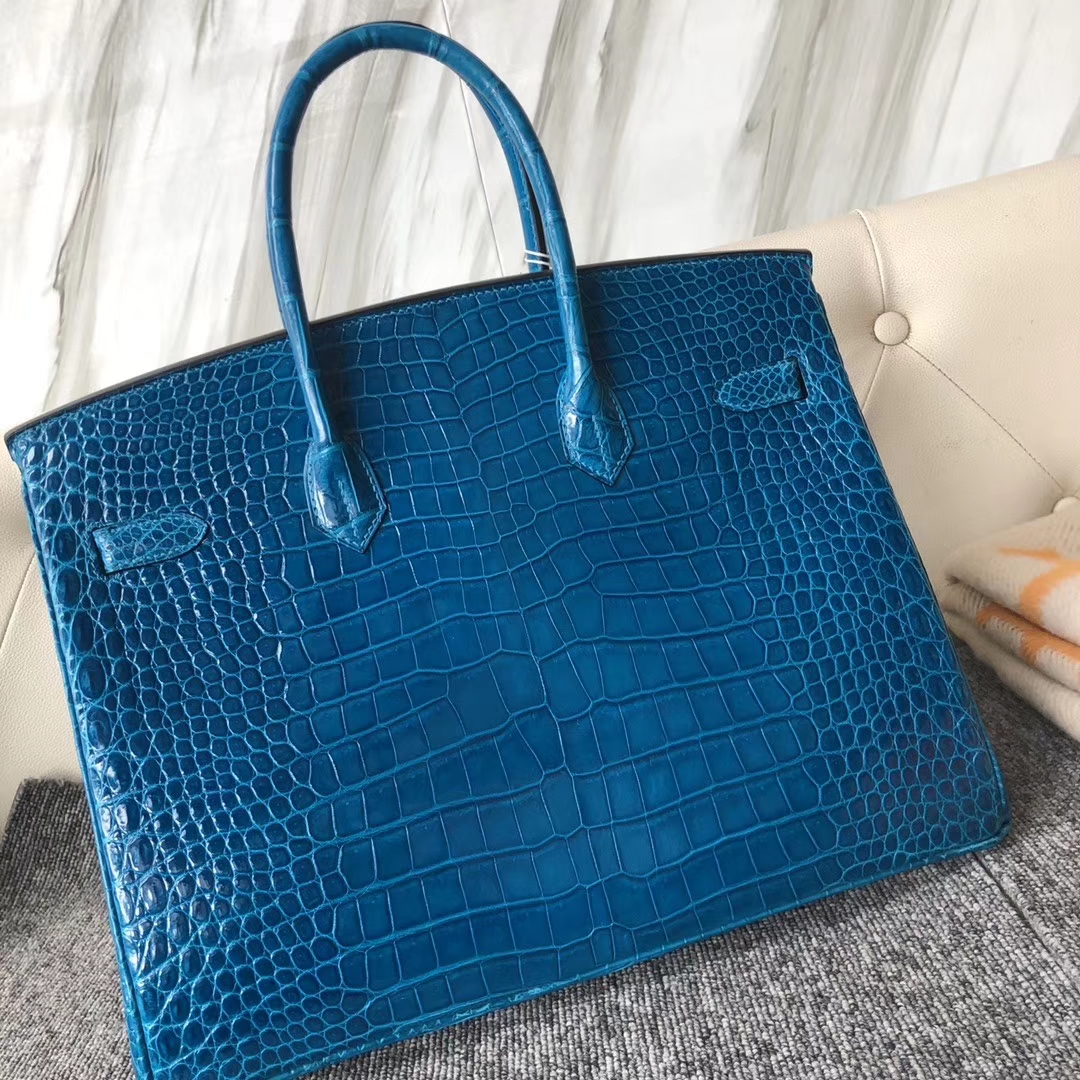 Hermès(爱马仕)Birkin 35cm Porosus shiny 亮面鳄鱼 7w 伊兹密尔蓝 Blue izmir 金扣 定制-拉尔森鳄鱼皮具定制 - 爱马仕包包官网 Hermès(爱马仕)Birkin 35cm Porosus shiny 亮面鳄鱼 7w 伊兹密尔蓝 Blue izmir 金扣 定制