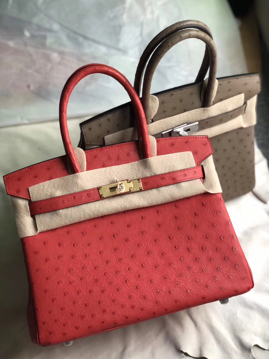 Hermès（爱马仕）Birkin 30cm Ostrich kk鸵鸟 Q5 国旗红 Rouge casaque 金扣