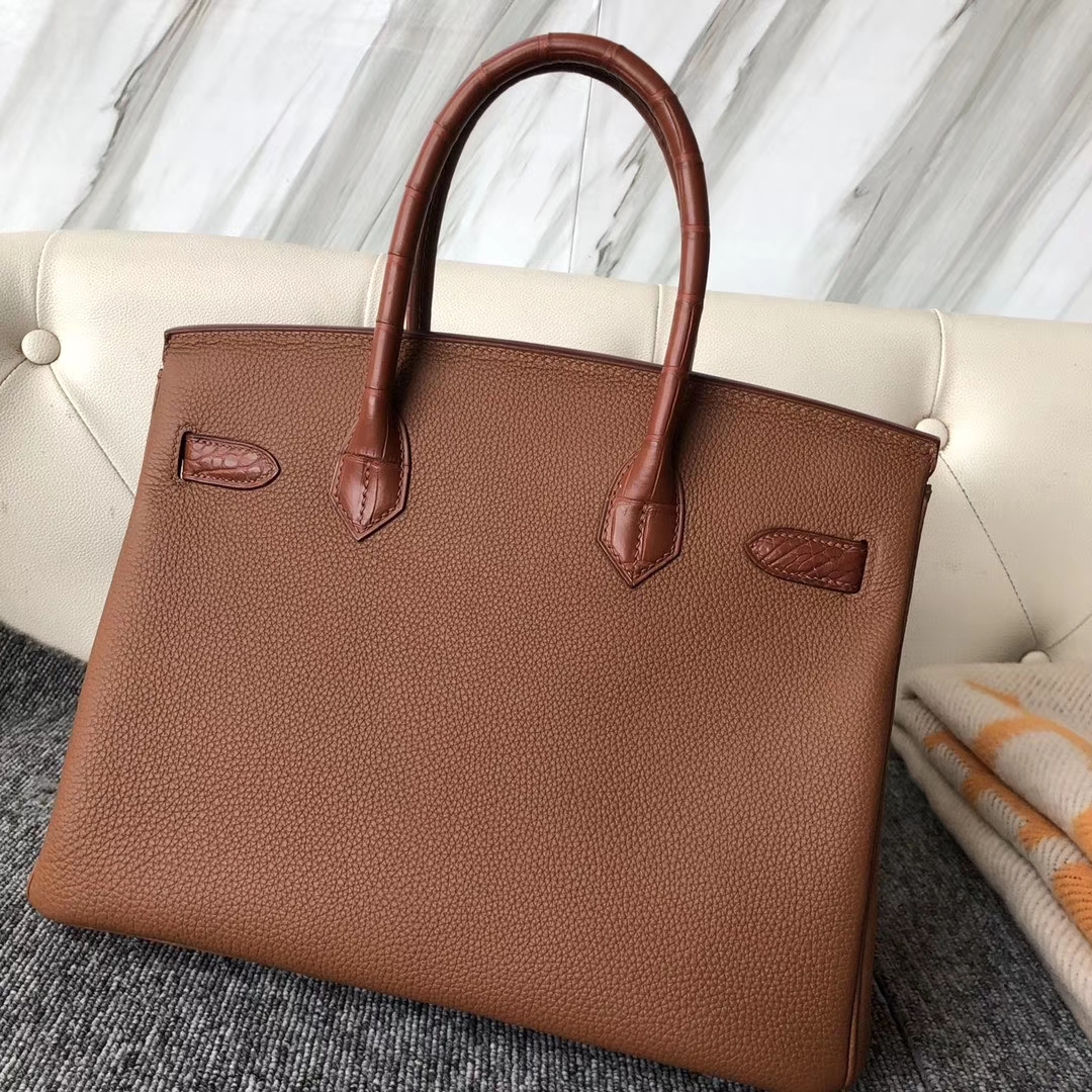 Hermès（爱马仕）touch 系列 Birkin 30cm  togo鳄鱼 ck37 金棕色 gold 雾面棕色鳄鱼 银扣 现货