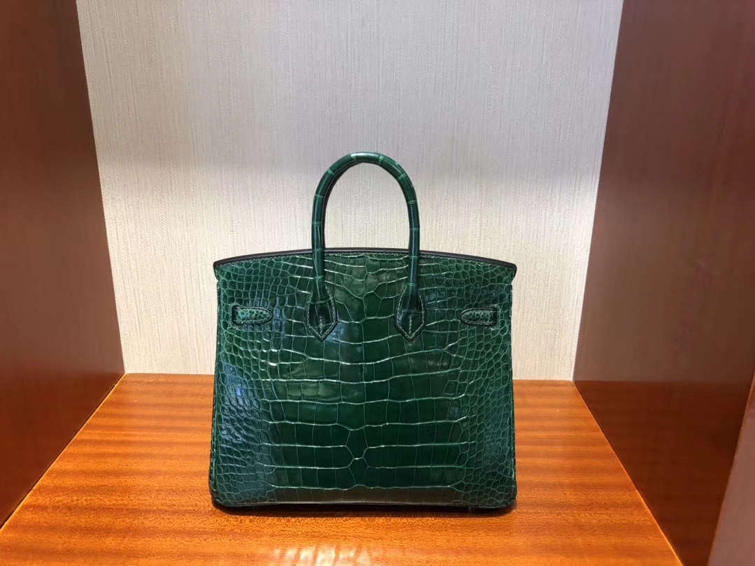 Hermès（爱马仕）Birkin 25cm Alligator shiny 亮面鳄鱼 ck67 祖母绿 Vert fonce 金扣 顶级手缝 现货