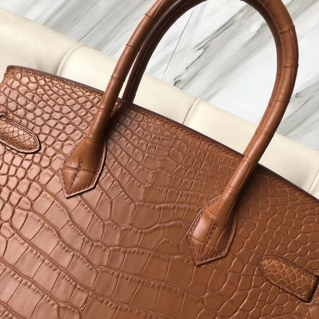 Hermès（爱马仕）Birkin 30cm Alligator matt 雾面鳄鱼 棕色 银扣 定制