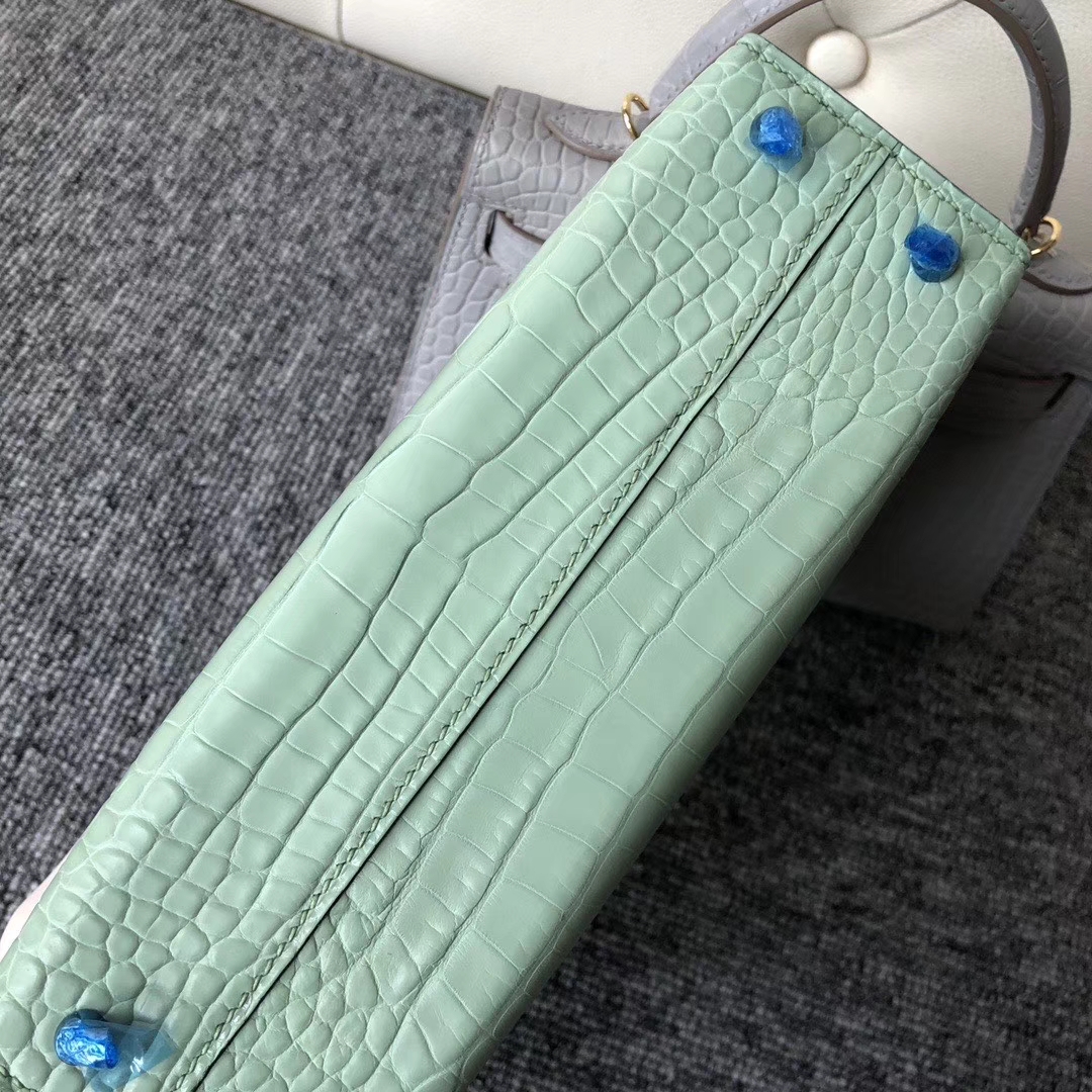 Hermès（爱马仕）Mini kelly ll Alligator matt 雾面鳄鱼 6U 薄荷绿 银扣 顶级手缝