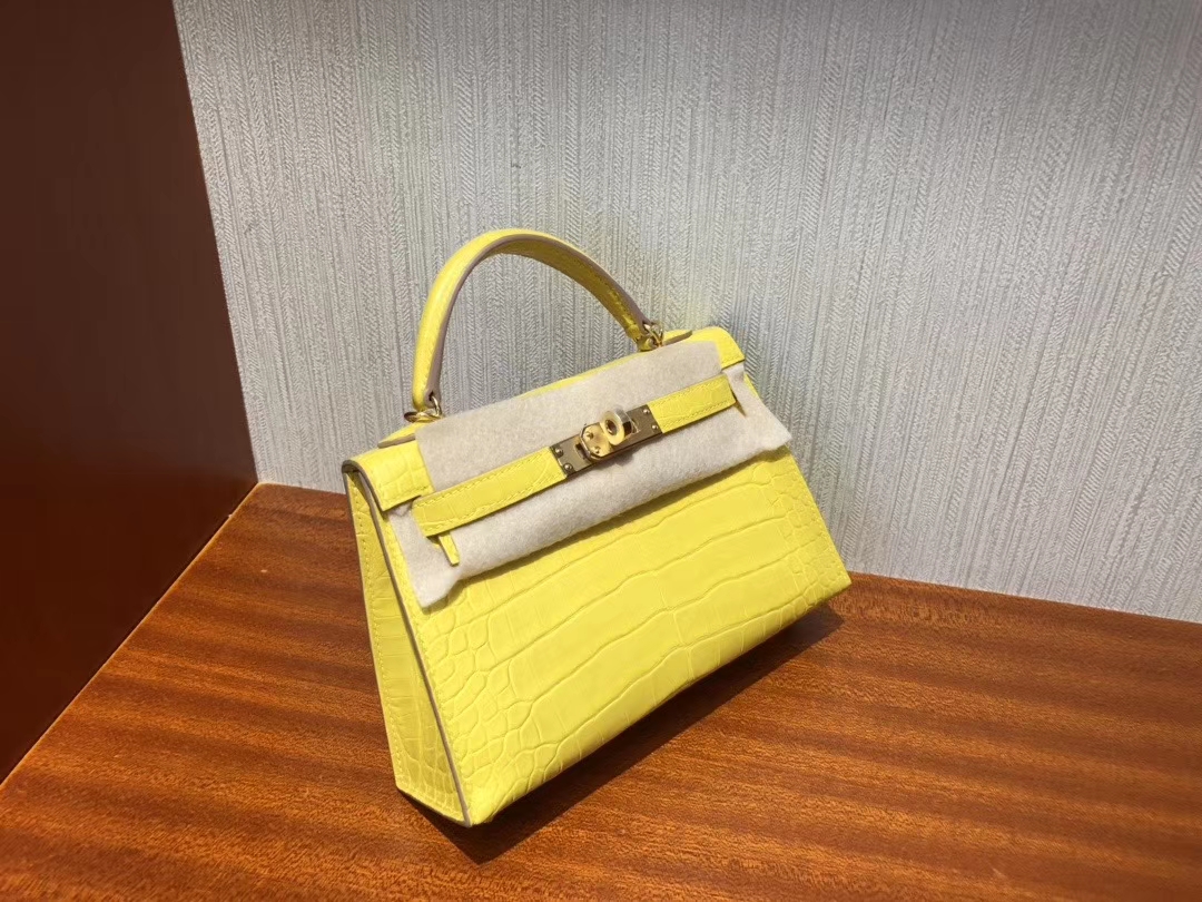 Hermès(爱马仕)Mini kelly ll Alligator matt 雾面鳄鱼 M9 冰凝黄 金盏花黄 金扣 现货-拉尔森鳄鱼皮具定制 - 爱马仕包包官网 Hermès(爱马仕)Mini kelly ll Alligator matt 雾面鳄鱼 M9 冰凝黄 金盏花黄 金扣 现货